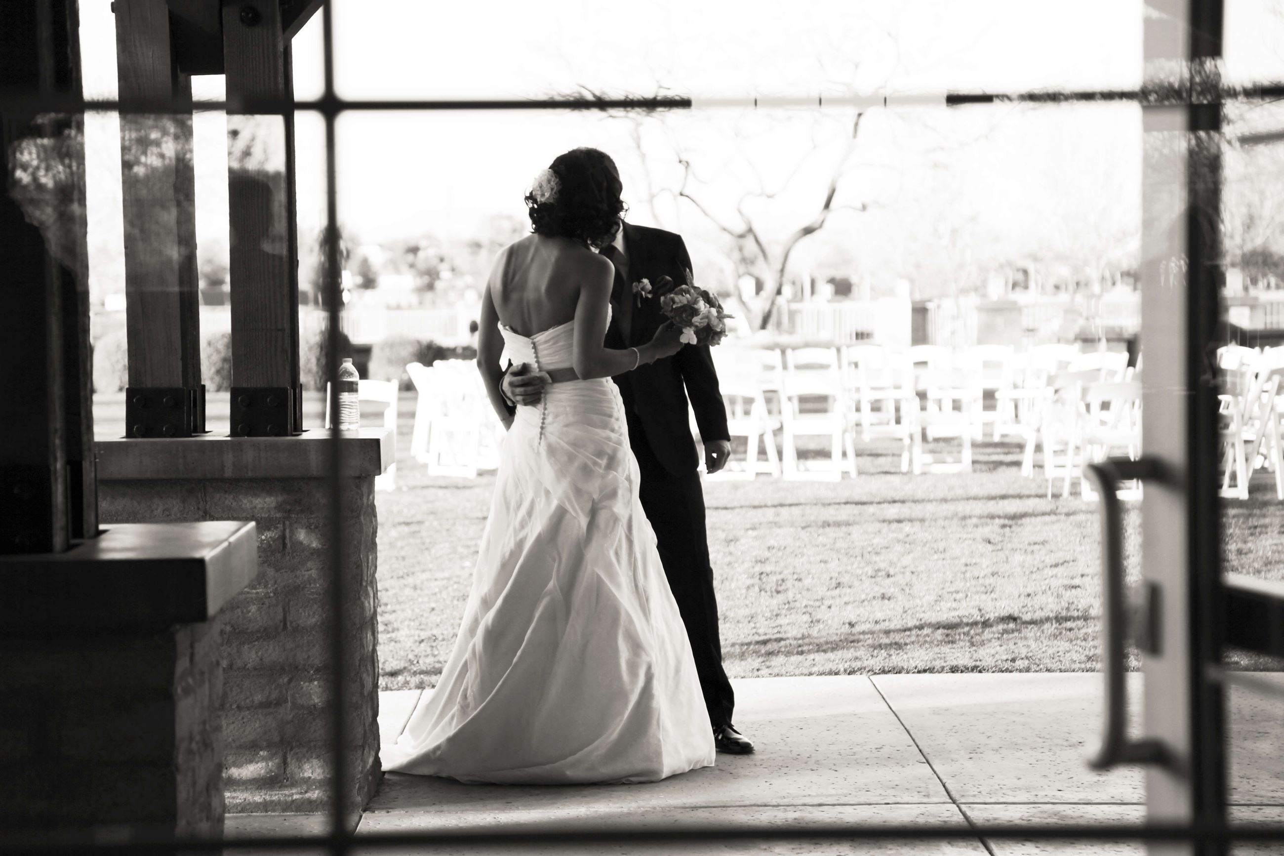 Black and White Briana and Josh Wilson Wedding Kiss